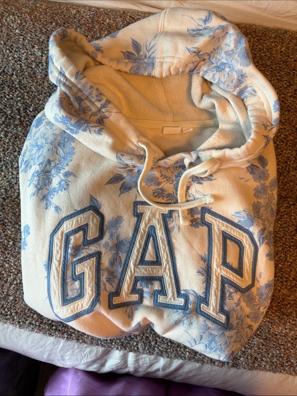 GAP Cream Hoodie with Blue Floral Print and Embroidered Logo